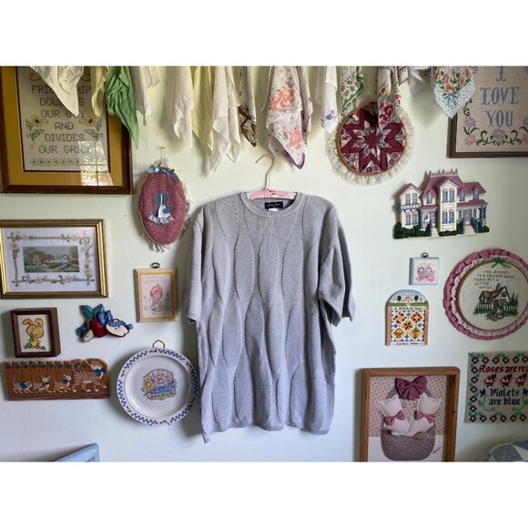 00's Sean John textured geometric knit gray short sleeve sweater - Picture 1 of 6